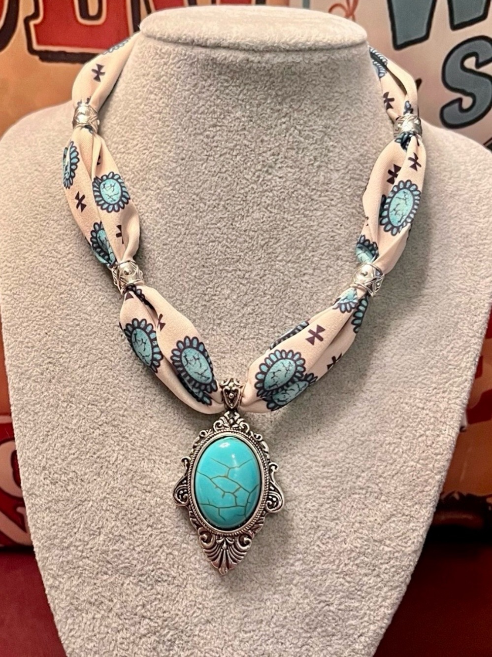 Southwestern Turquoise Bandana Scarf Necklace